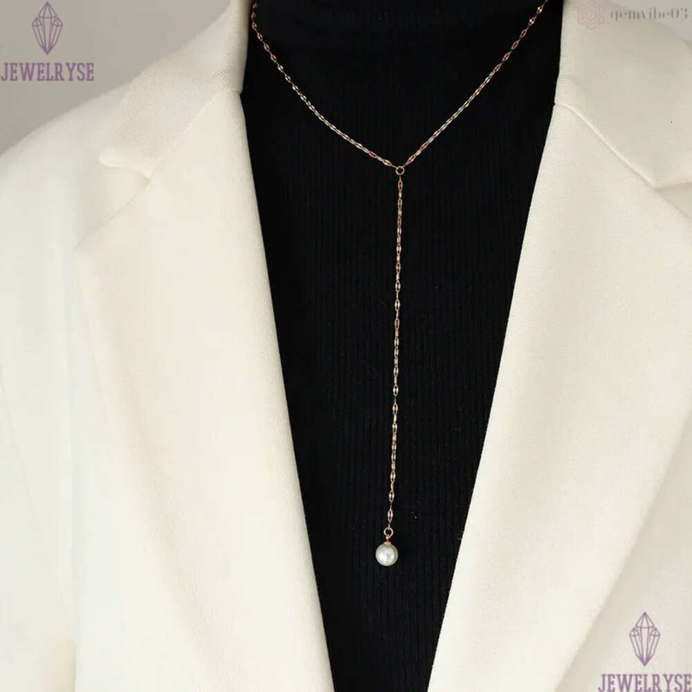 new rose gold pearl sweater chain designer necklace for woman stainless steel pendant long silver necklaces daily outfit jewelry birthday friend famil