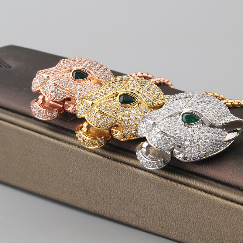 Style Leopard Full Diamond Personality Necklace Adjustable Chain Unisex Accessories Casual Sweater Chain