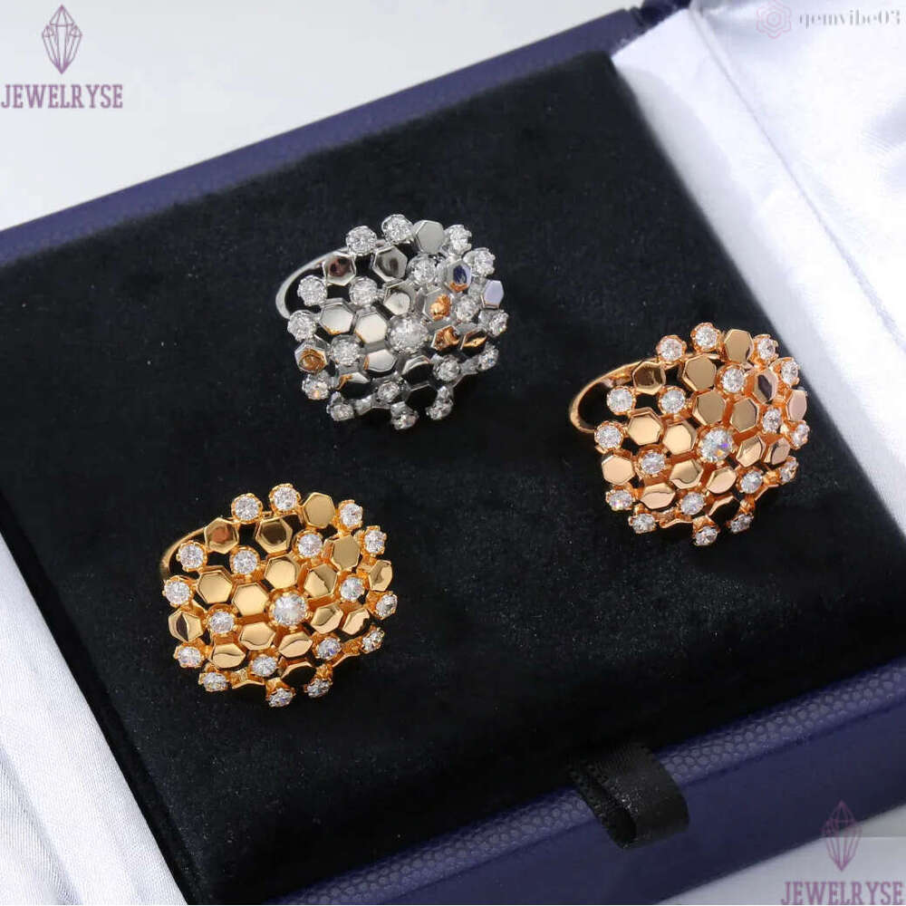 Top grade luxury snowflake flower designer ring for women shine crystal diamond 18k rose gold charm elegant love lovers couple nail rings bangle jewel