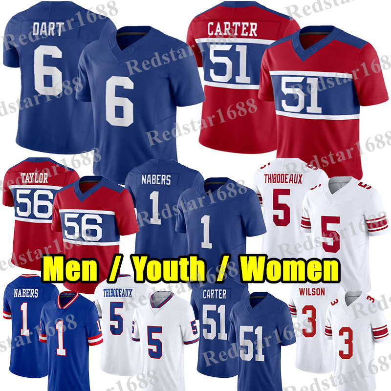 #1 Malik Nabers Football Jersey #6 Jaxson Dart Abdul Carter Kayvon Thibodeaux Lawrence Taylor Dexter Lawrence Theo Johnson Burns Russell Wilson Cam Skattebo jerseys