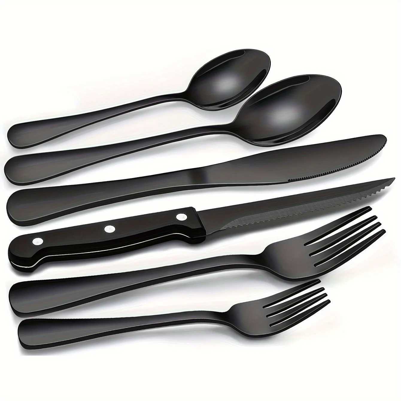 36-Piece Black Silverware Set With Steak Knives Black Flatware Set Food-Grade Stainless Steel Tableware Cutlery Set L251212