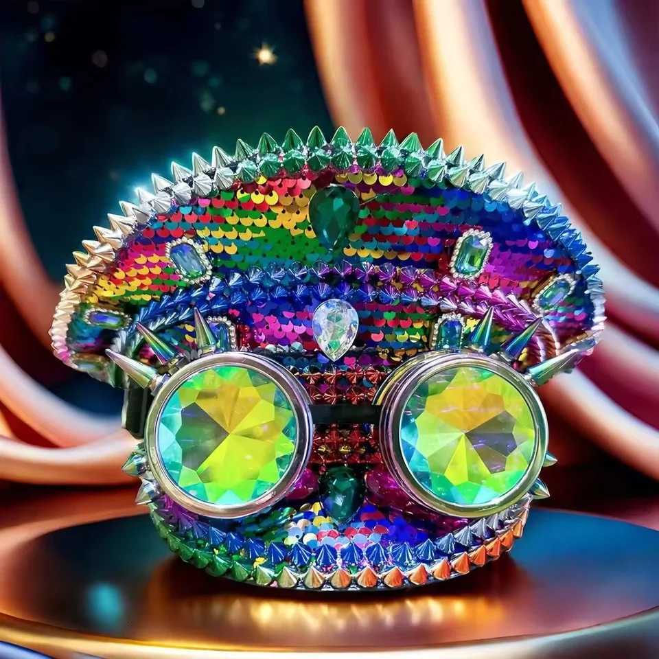 HongLuan Disco Steampunk Captain Hat Rhinestone with Goggles for Burning Man Festival Woman Military Accessories Cap for Man X251212 - view 3