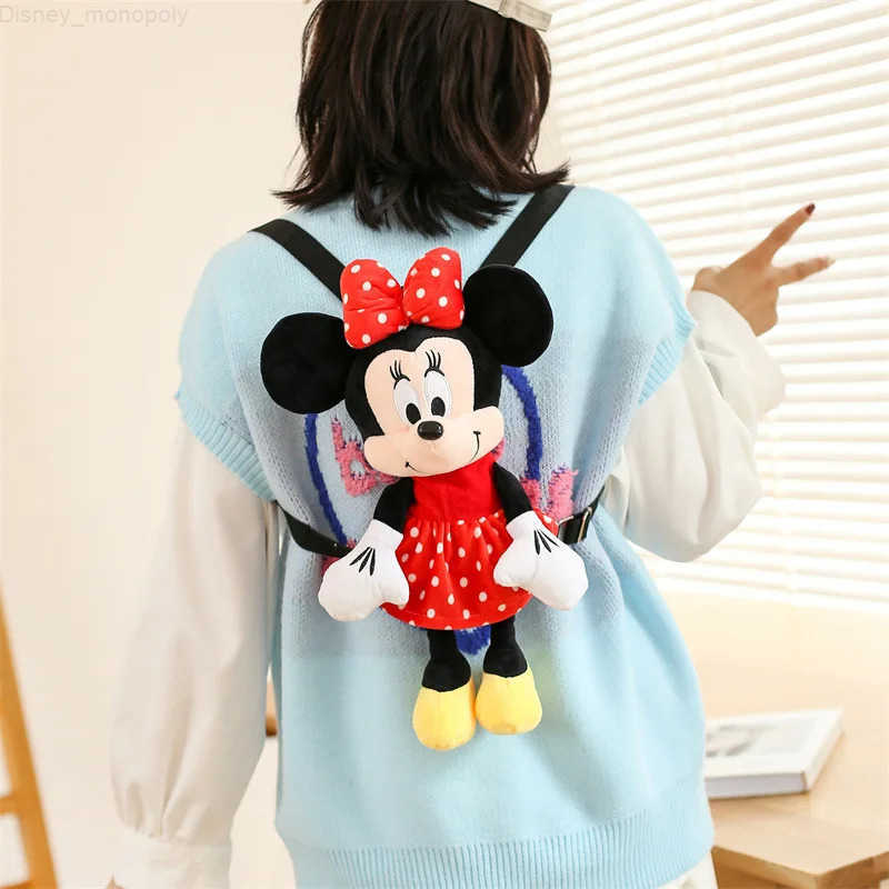 Disney New Kawaii 40cm Mickey Minnie Mickey Mouse Plush Toy Backpack Doll Girl Birthday Gift Backpack Bag Fashion Cute Backpack H251212