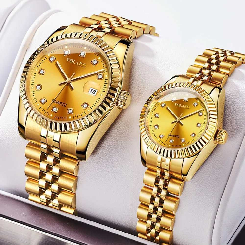 Watches for Women Simple Casual Student Fashion Quartz Diamond-Encrusted Steel Band Calendar Gold Set Mens Watch Couple Y251212
