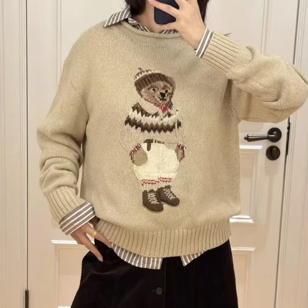 Fashion Designer Womens Mens Sweaters Knitted Crew Neck Sweater Jumpers Flag Bear Trendy Winter HighEnd Comfortable Cotton Casual Women Pullover Sweatshirt Y2K