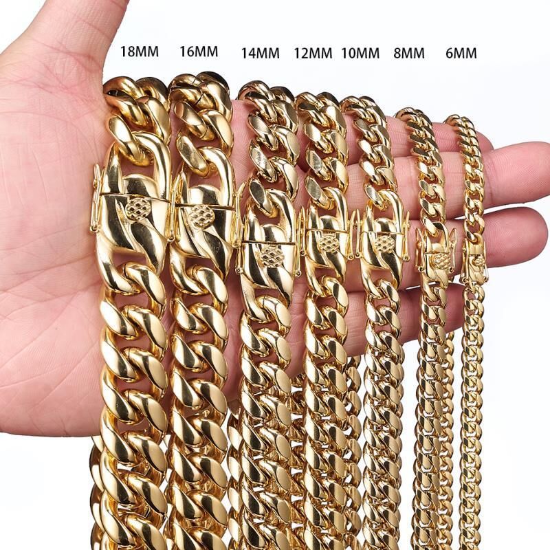 822mm Hip Hop Bling Rose Gold Color 316L Stainless Steel Dense Cuban Miami Link Chain Necklaces for Unisex Rapper Jewelry 250903