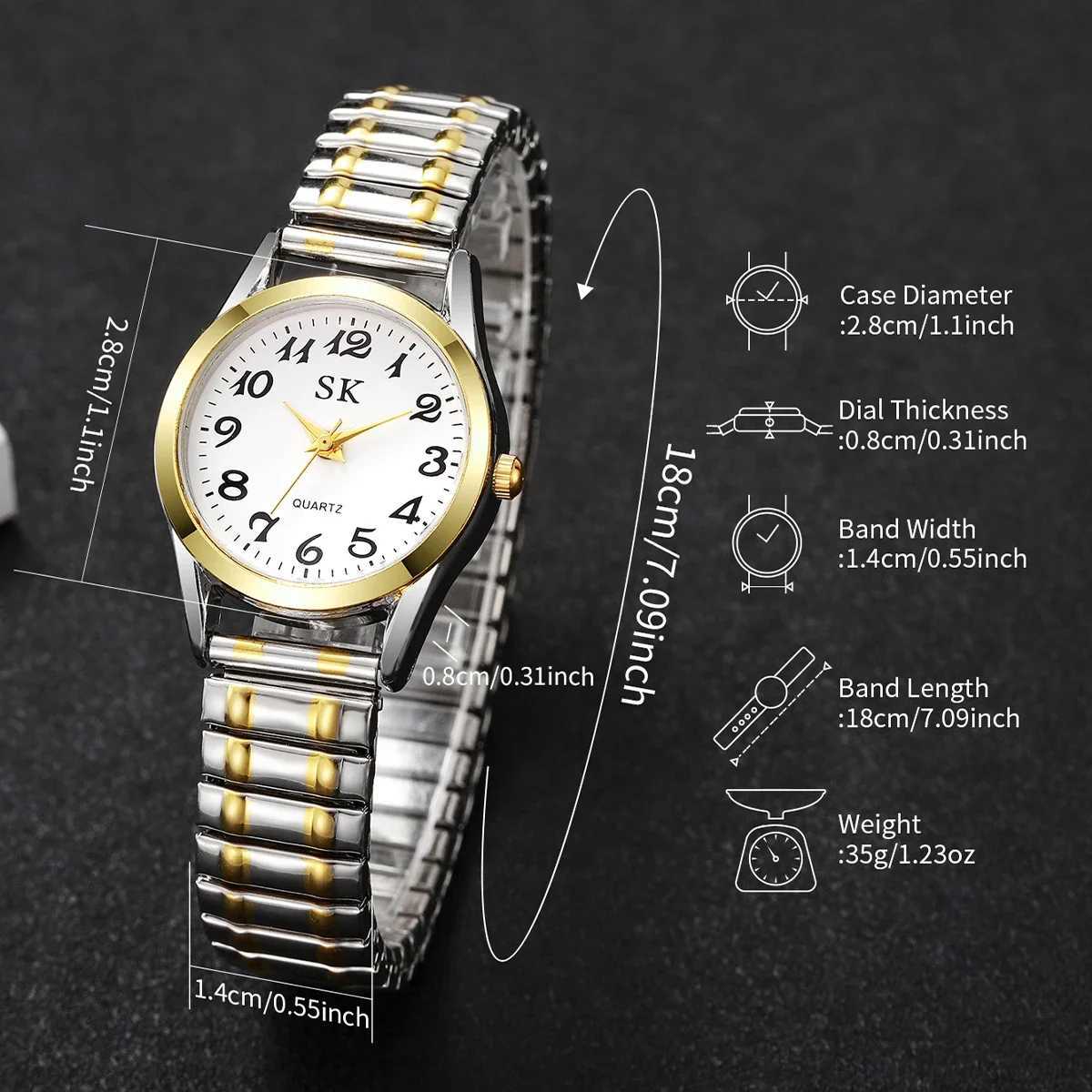5PCS Fashion Elastic Strap Women Quartz Watch Simple Arabic Dial Ladies Wristwatch Heart Jewelry Set Reloj Mujer Without Box Y251212