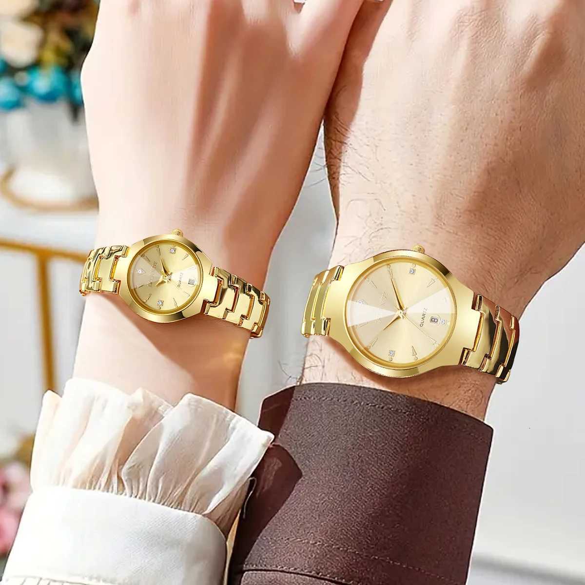 2PCS/Set Fashion Couples Watches Luxury Steel Band Men Calendar Watch Women Quartz Wristwatch Clock Gift Without Box Y251212