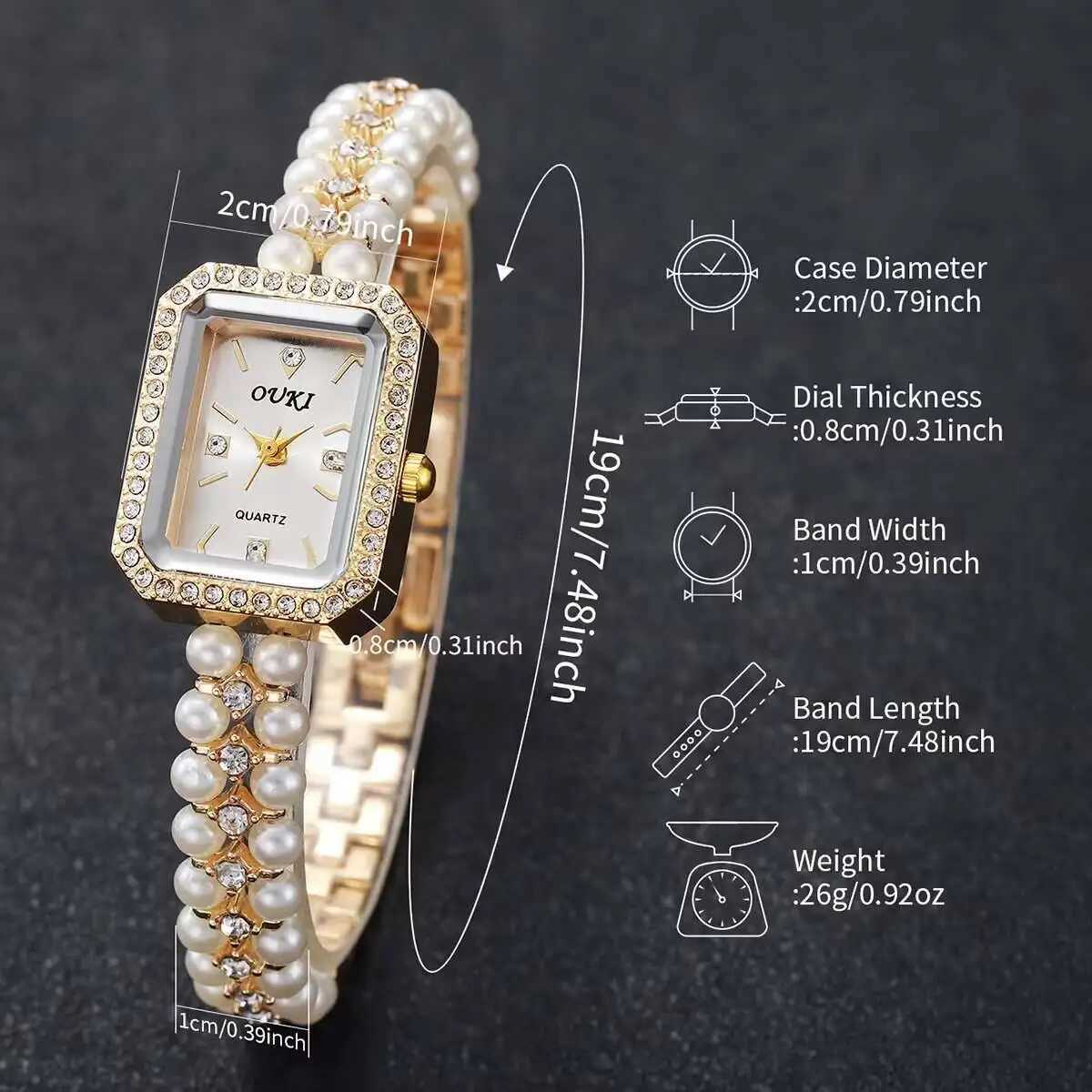 Fashion Square Women Watches Elegant Imitation Pearls Strap Quartz Wristwatch Reloj MujerWithout Box Y251212