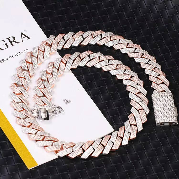 Hiphop in Stock Moissanite Cuban Link Chain 4row 20mm White Gold 2 Tones 925 Sterling Silver Iced Out Moissanite Cuban Chain
