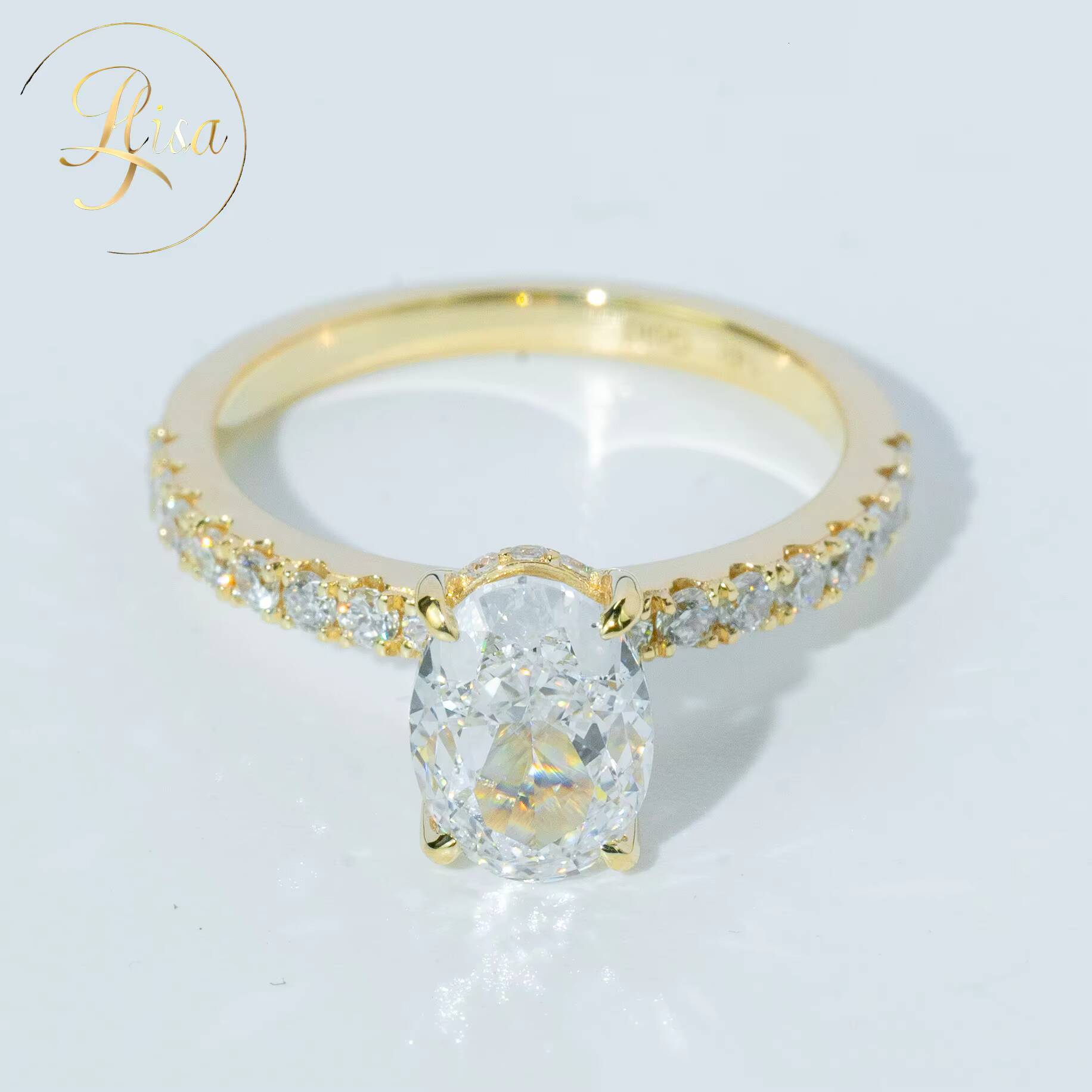 Custom 21CT Vvs Lab Grown Diamond Engagement Rings for Women Luxury Yellow Gold 925 Silver Diamond Engagement Ring Fine Jewelry