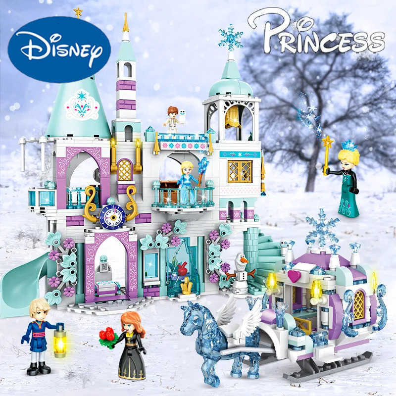 Disney Friends Princess Luxury Ice Castles Playground House Movies Winter Snow Horse Figures Building Blocks Set Toy For Girls Diy Gift H251212