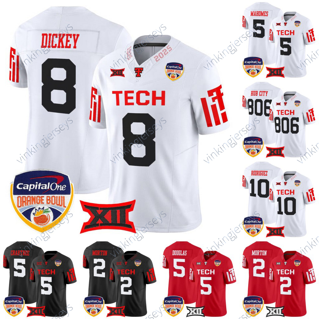 Texas Techs Red Raider 2025 Orange Bowl Jersey Rodriguez Mahomes Morton Dickey Douglas Crabtree