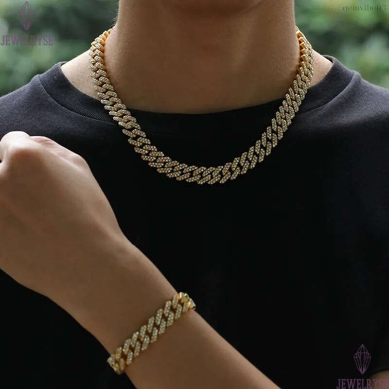 Hip Hop Diamond Iced Out Chains Necklaces Bracelets Jewelry Austrian Rhinestone Cuba Link For Men Unisex Party Gold Silver Chain Necklaces Choker Gift