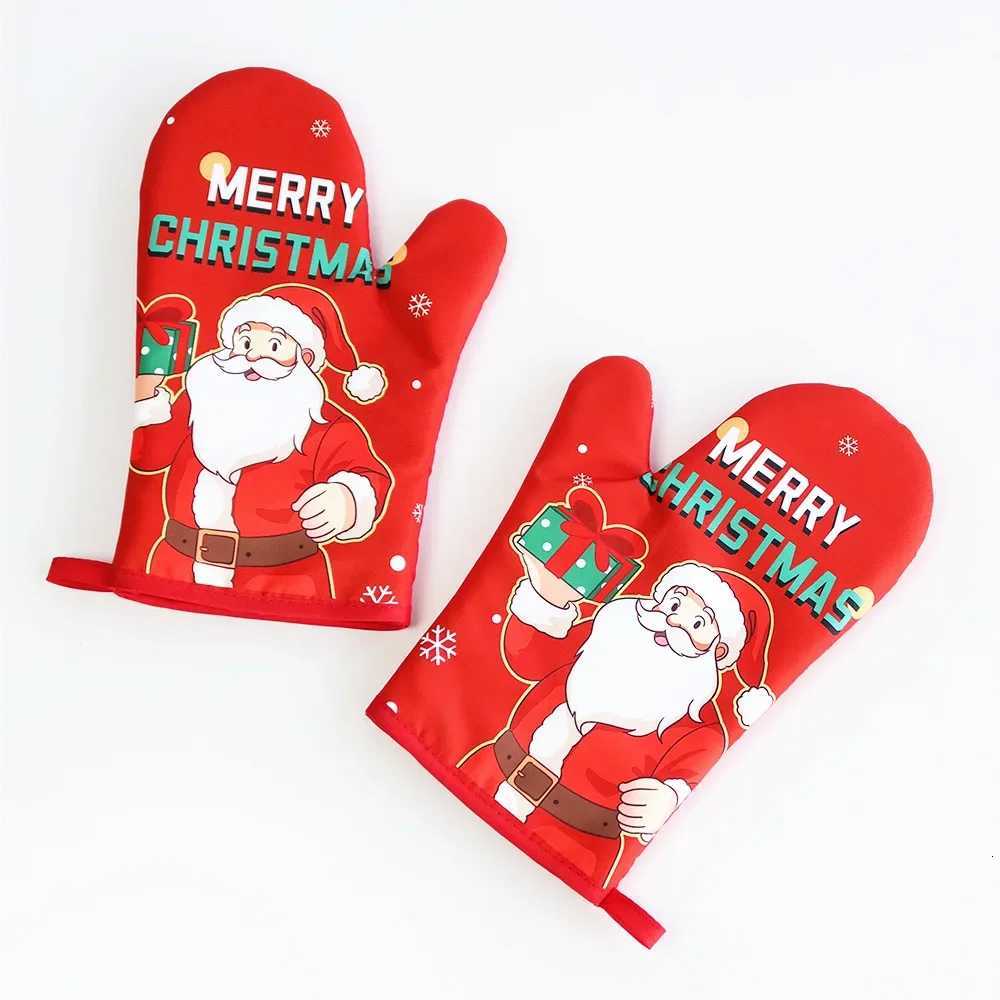 Christmas Microwave Heat Insation Gloves Oven Anti-scald Heat-resistant Kitchen Cotton Linen Baking Gloves Household He H251212