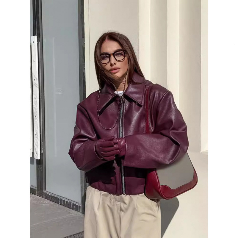 2025 Autumn Winter Loose Fashion Leather Jacket Womens Coat 250103