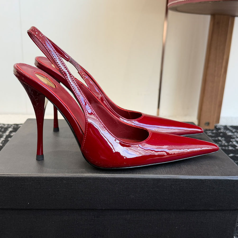 Top quality Patent Leather Pointed-toe slingback High-heels sandals pumps shoes Dress shoes Luxury High-heeled shoes designer Evening shoes Wedding shoes