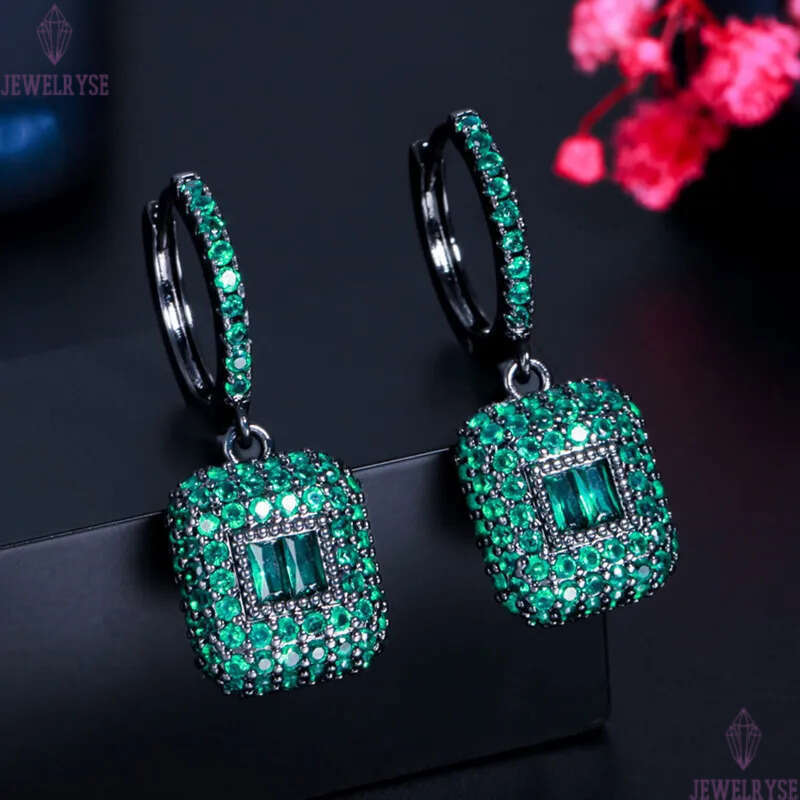 Fashion Elegant Petal Square Green Red AAA Cubic Zirconia Charm Earrings jewelry For Women Valentines Day Gift South American Copper Luxury earrings d