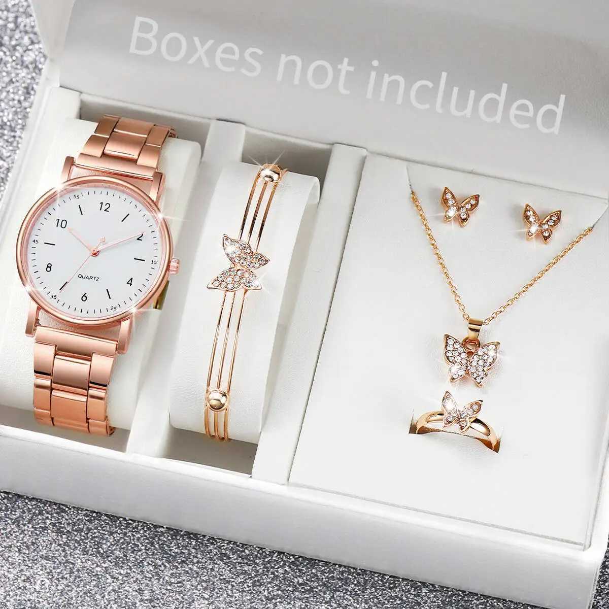 6PCS/Set Fashion Women Watches Arabic Dial Alloy Band Quartz Watch for Women Clock Jewelry Set Reloj MujerWithout Box Y251212