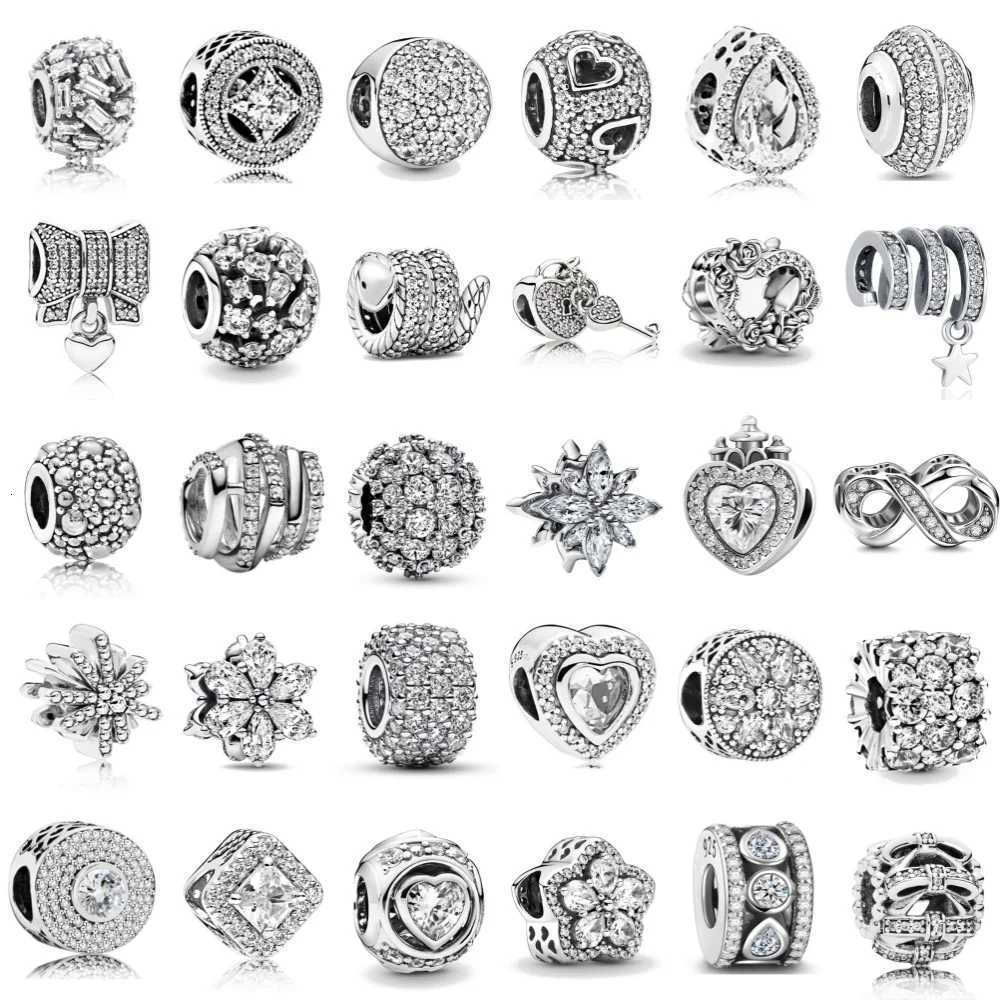 925 Sier Simple white shiny zircon -shed circle beads Charm Fit Bracelet Wen DIY Jewelry Accories Pendant Y251212