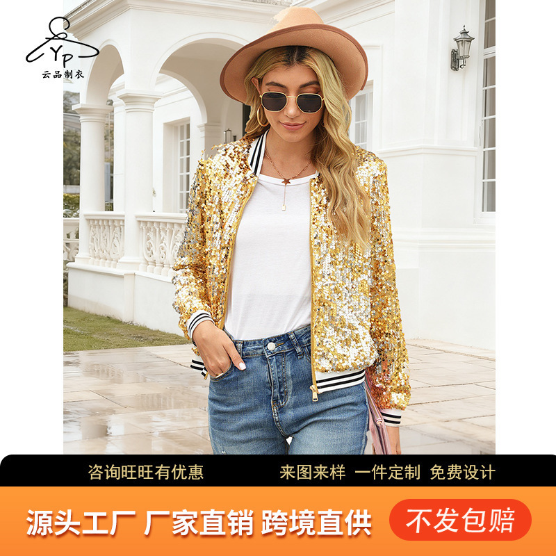 2025 Fashion Sequin Jacket Coat Daily Wear Long Sleeve Autumn Winter Coat Womens Clothing 241113