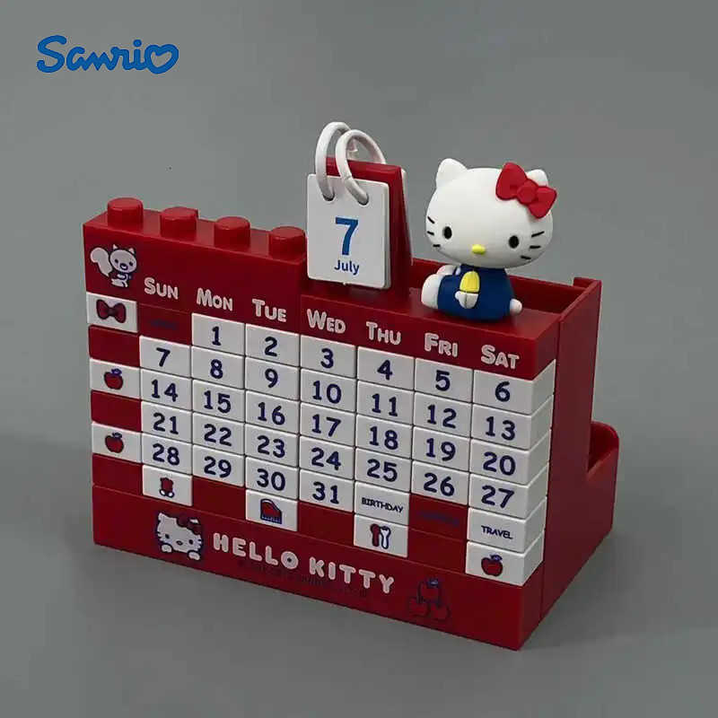 Sanrio Hellokitty Anime Around Cute Cartoon Educational Toy Assembled Building Block Kawaii Perpetual Calendar Desk Calendar Diy Gifts H251212