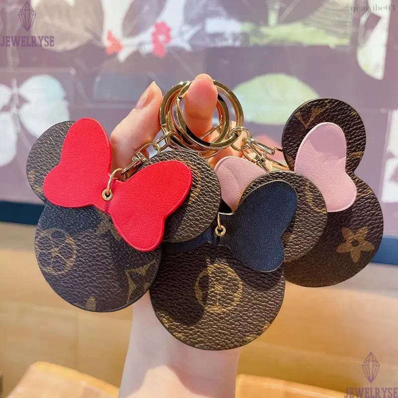 Brown Flower Keychains Rings Cartoon PU Leather Bow Mouse Gold Car Keyrings Holder Cute Bag Pendant Charms Fashion Design Jewelry Gifts Key Chains Acc