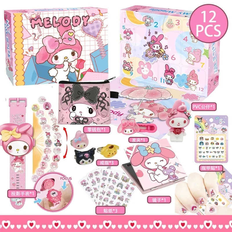 Sanrio Christmas Advent Calendar Melody Kuromi Cinnamoroll Hello Kitty Lovely Figure Ornament Anime Keychain Toy Doll Xmas Gift H251212