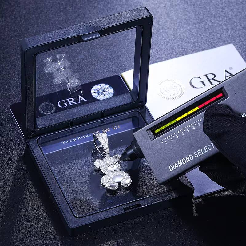 Wholesale Hip Hop Jewelry 925 Sterling Silver Pass Diamond Tester VVS Moissanite Iced Out Cute Teddy Bear Pendant Necklace