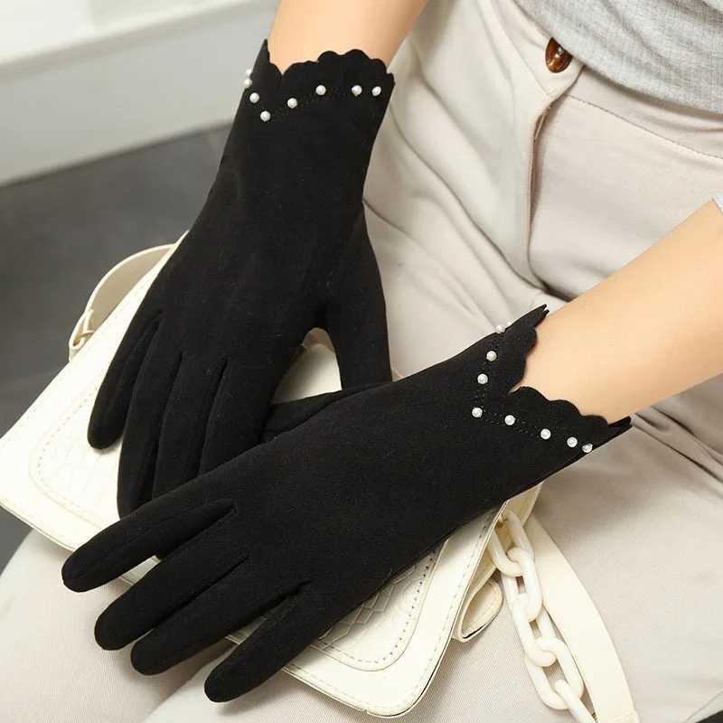 Women Autumn Winter Keep Warm Touch Screen Without Velvet Not Bloated Thin Pearl Elegant Cycling Drive Windproof Mittens Gloves Y251211