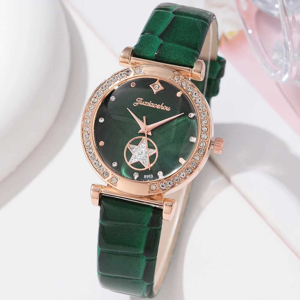 6PCS Set Green Luxury Quartz Watch Women Ring Necklace Earring Rhinestone Fashion Wristwatch Casual Ladies Bracelet Watches 6PCS Y251212