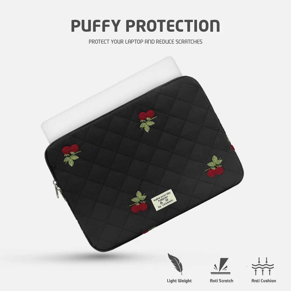 Cherry Embroidery Laptop Sleeve Bag 14 156 16inch For Macbook Pro Air Lenovo Dell Huawei Shockproof Laptop Case 11 iPad CaseT251212