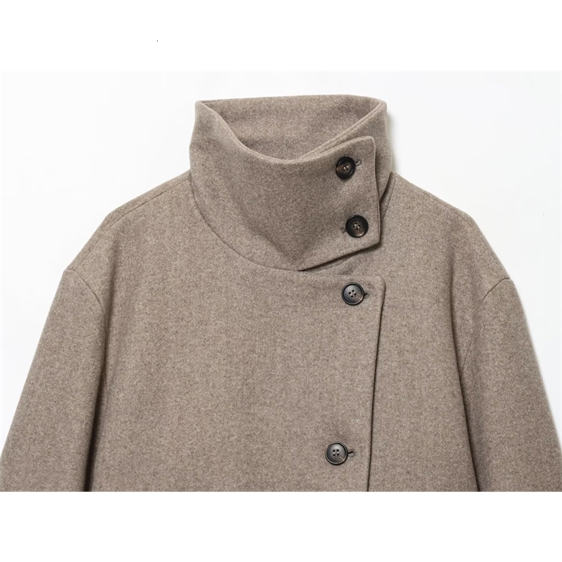 European and American Loose and Casual Style Simple Long Sleeve Buckle Stand up Collar Coat 251211
