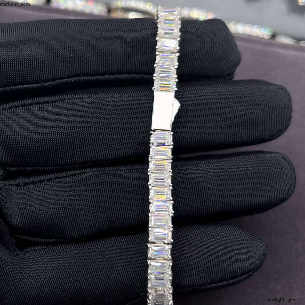 New Arrivals Pass VVS Moissanite Test 5mm*3mm 26ct Baguette Moissanite Emerald Cut Tennis 925 Sterling SilverJewelry Bracelet