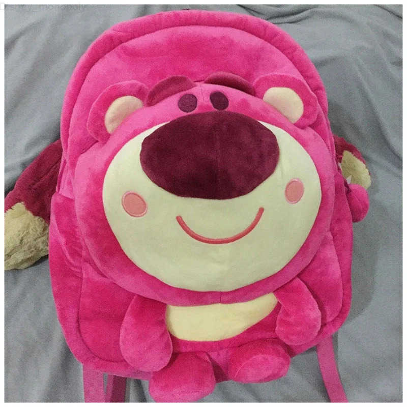 Disney Cartoon Pink Strawberry Bear Backpack Student Cute Large Capacity Plush Backpack Childrens Daily Travel Portable H251212