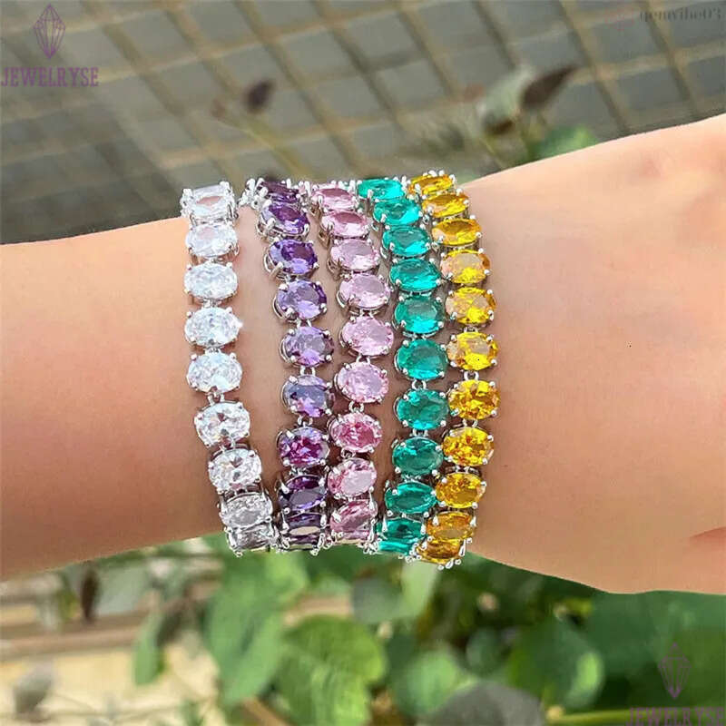 charm colorful diamond tennis bracelet designer for woman copper round yellow blue AAA zirconia crystal silver luxury bracelets womens fashion jewelry