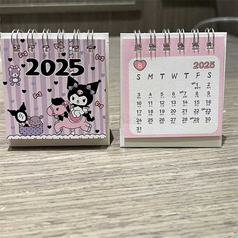 Sanrio New 2025 Cartoon Mini Calendar Cinnamoroll Kuromi Melody Mini Desktop Decoration Children Stationary Small Calendar Gift H251212