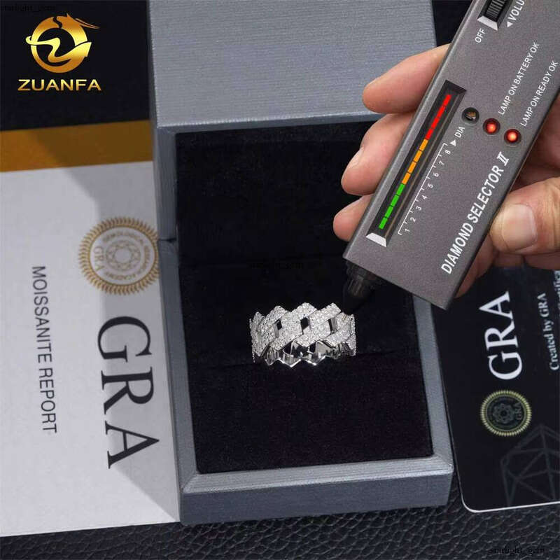 New GRA Certificate 925 Silver Pass Tester Silicon Stone VVS Moissanite Iced Out Jewelry Hip Hop Cuban Band Ring Men