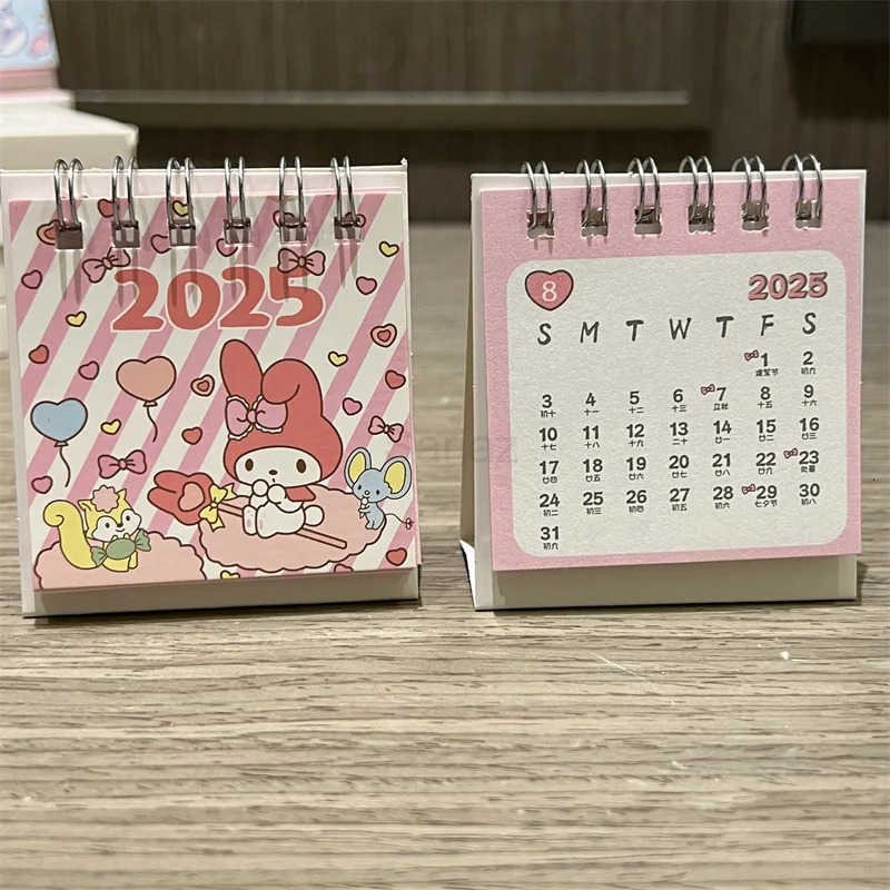 Sanrio New 2025 Cartoon Mini Calendar Cinnamoroll Kuromi Melody Mini Desktop Decoration Children Stationary Small Calendar Gift H251212