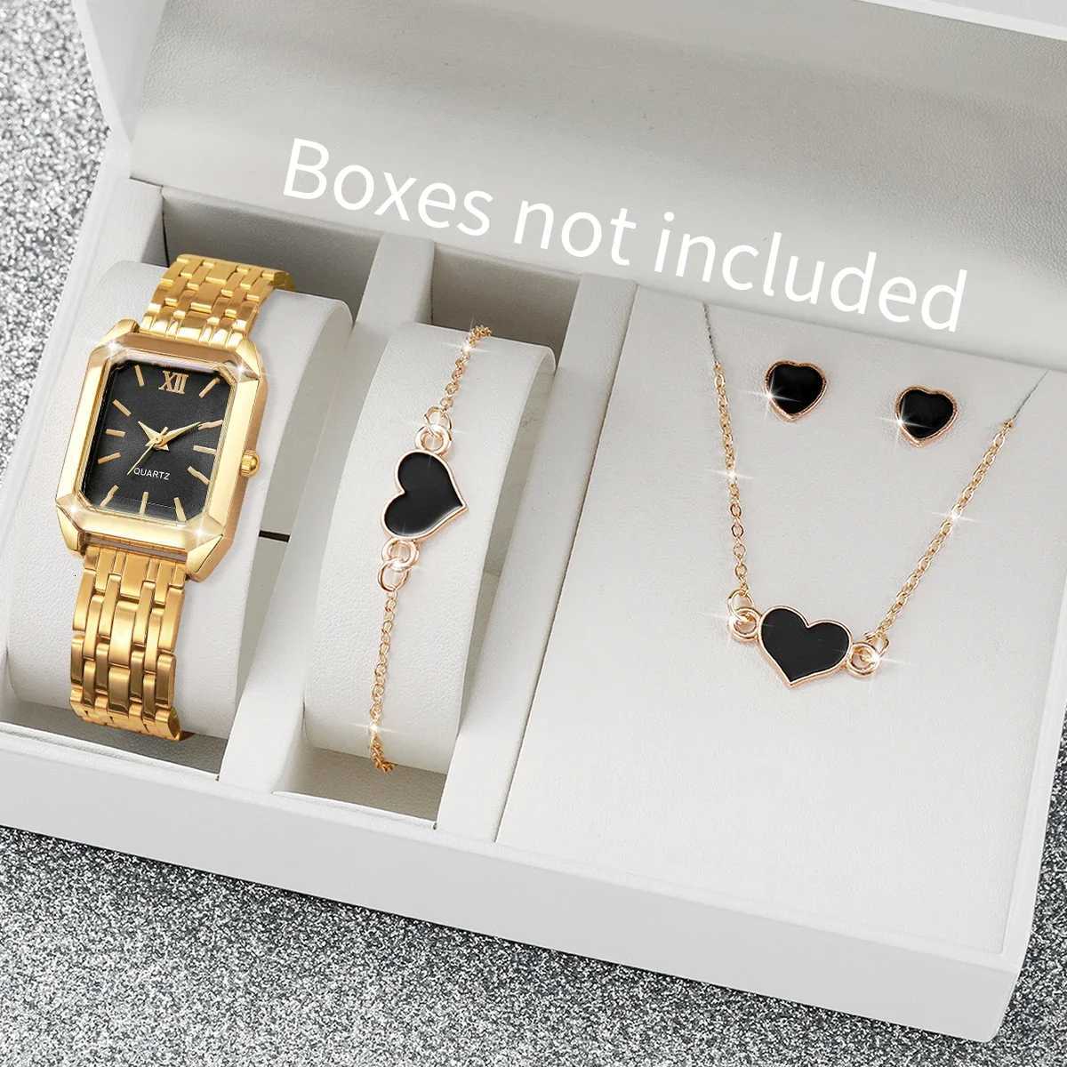5PCS Elegant Rectangle Women Watches Heart Jewelry Set Ladies Alloy Strap Quartz Wristwatch Reloj Mujer Without Box Y251212