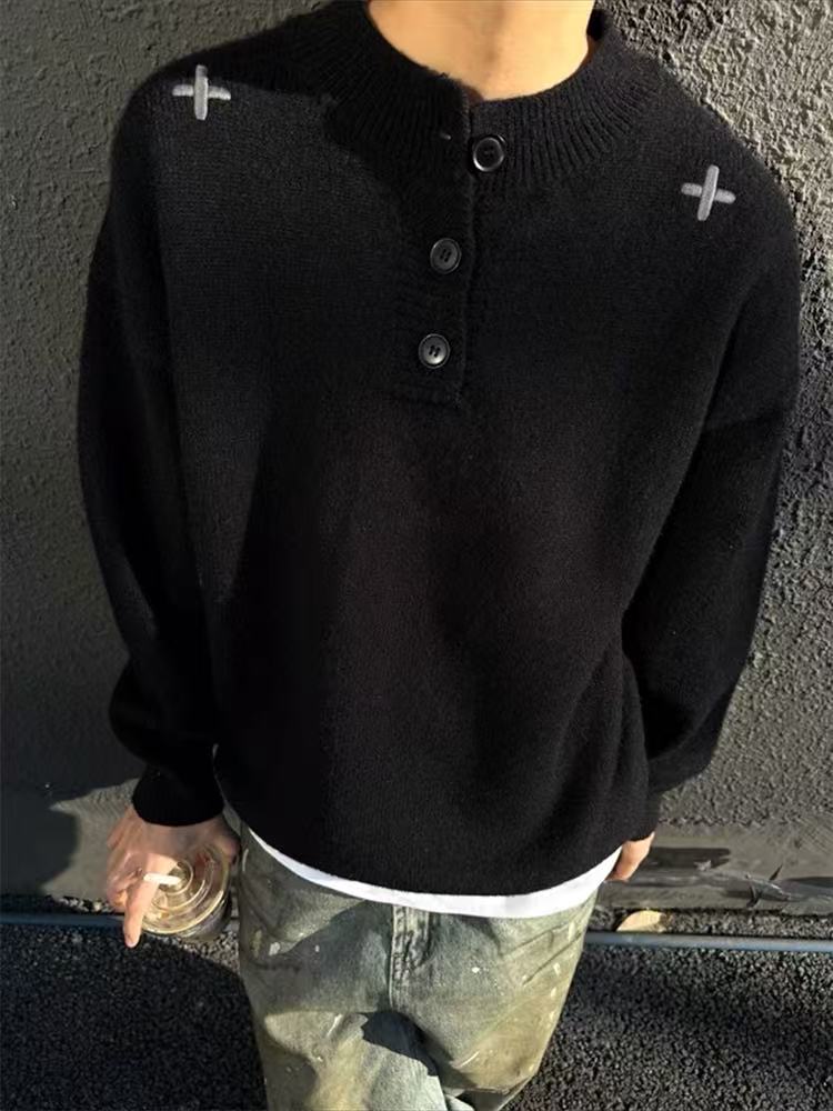 Men's winter laid-back and high-end knitted sweater with thickened base layer and inner layer sweater