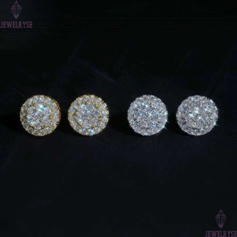Round Shape Cluster Dia Studs Sterling Sier VVS Moissanite Earring Fashion Hip Hop 9.7mm Women Earrings