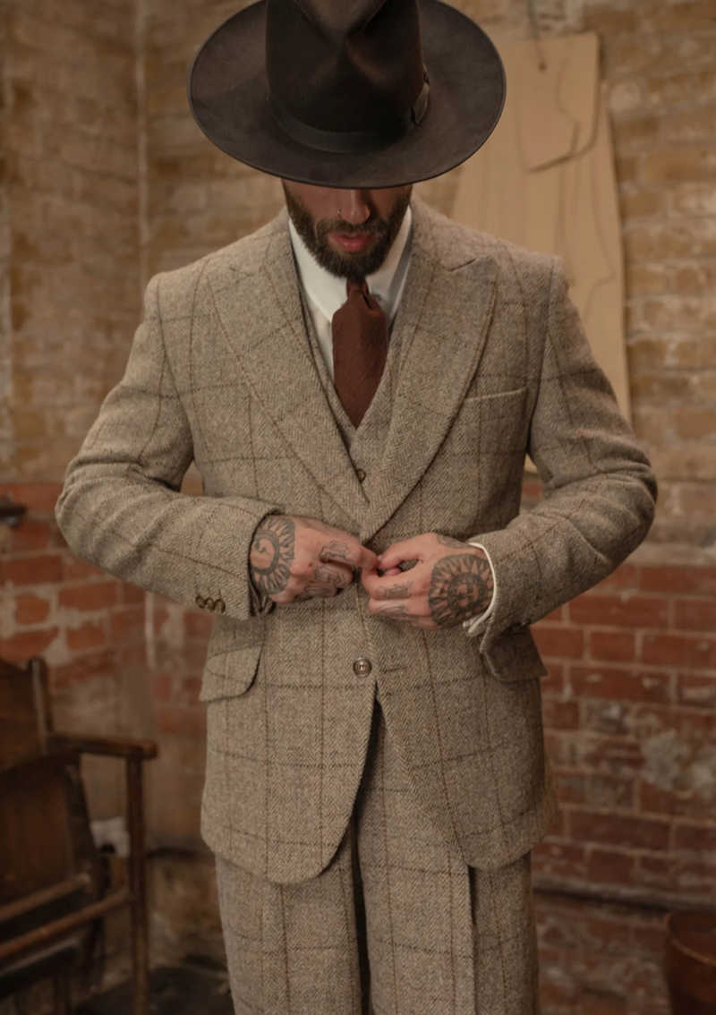 Vintage Grid Men Suit 3 Piece Fit Blazer Pants Vest Single Breasted Winter Formal Business Customized trajes de hombre