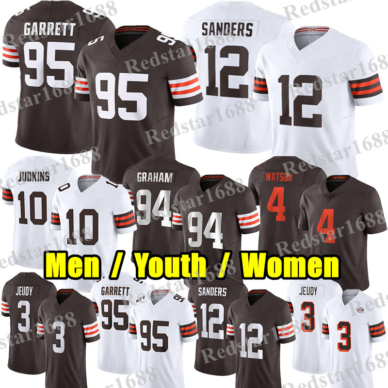 #12 Shedeur Sanders Football Jersey #95 Myles Garrett Jerry Jeudy Mason Graham Quinshon Judkins David Njoku Gabriel Harold Fannin Jr Schwesinger Denzel Ward jerseys