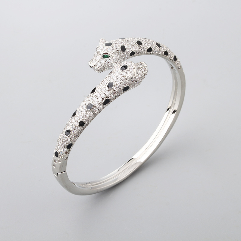 Trendy Internet Celebrity Style Spotted Full Diamond Double Leopard Head Bracelet Ring High-end Light Luxury Fashion Factory Wholesale