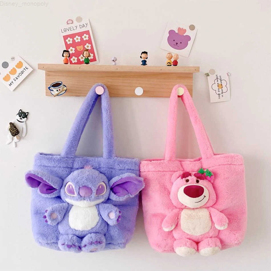 Disney Lilo Stitched Strawberry Bear Plush Handbag for Girls Cute Anime Stuffed Toy Soft Cartoon Plushie Bag Christmas Gift H251212