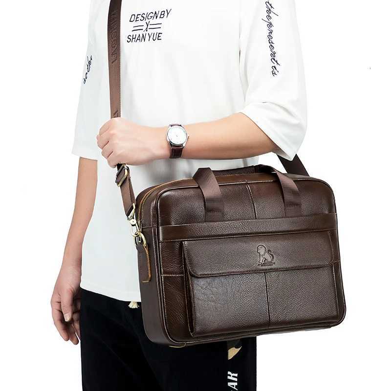 STEEL LION Genuine Leather Mens Briefcase Large Capacity Crossbody Computer Bag with Single Shoulder Strap Luggage Fixing BeltT251212