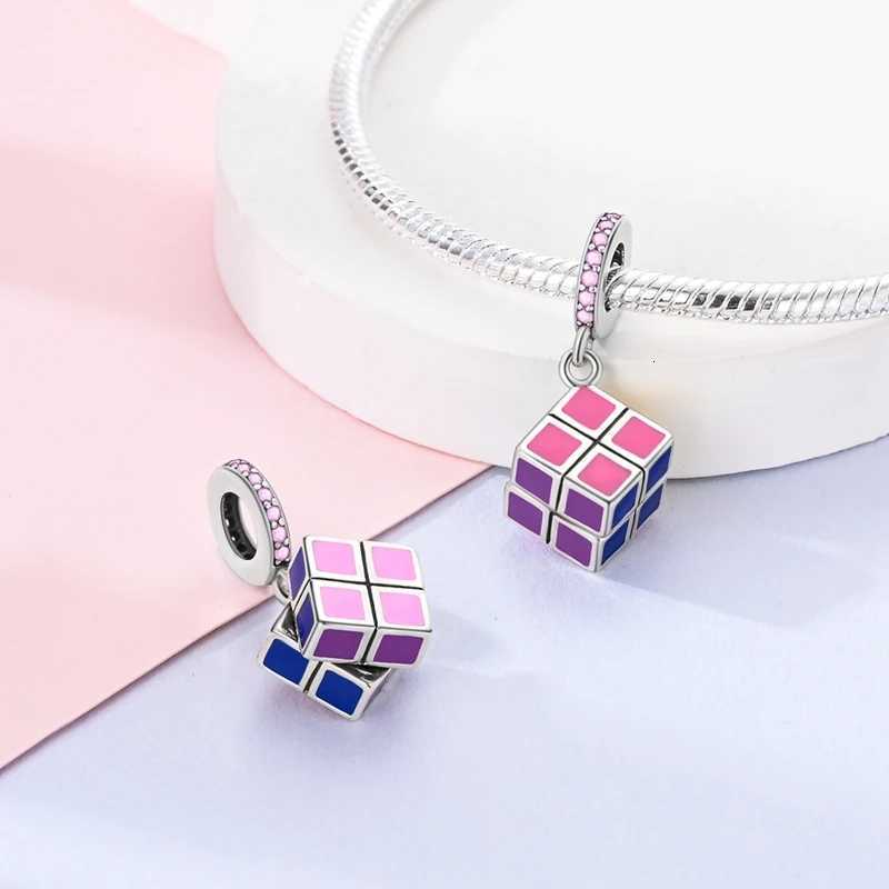 925 Sterling Sier Charm Bead Rotatable Colorf Rubiks Cube Bead Fit Bracelet For Wen DIY Jewelry Gift Y251212