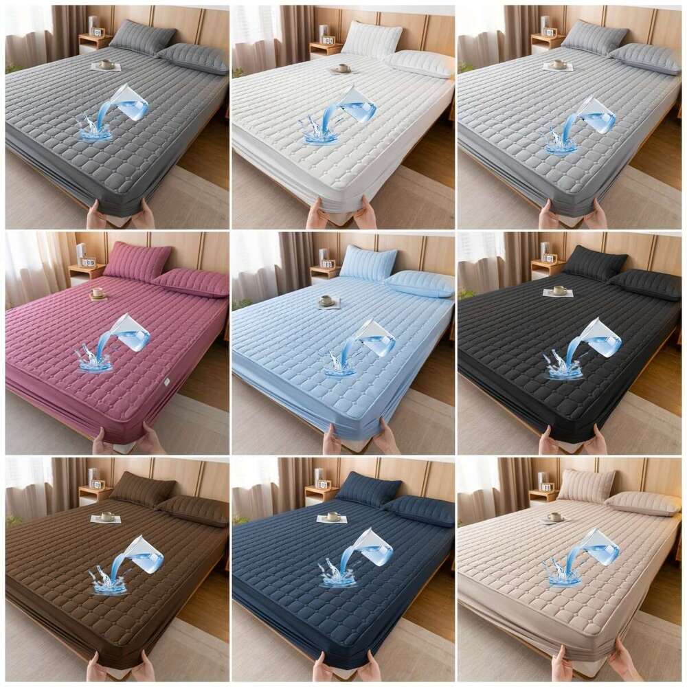 1pc Heavy-Duty Quilted Waterproof Mattress Protector 360° Full Coverage Cover, Deep Pocket Fitted Pad, & Non-Slip, Machine Washable Grey/White/