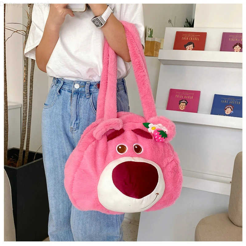 Disney Lovely Purple Lilo Stitch Strawberry Bear Plush Shoulder Bag Kawaii Cartoon Large Capacity Handbag Girls Birthday Gifts H251212